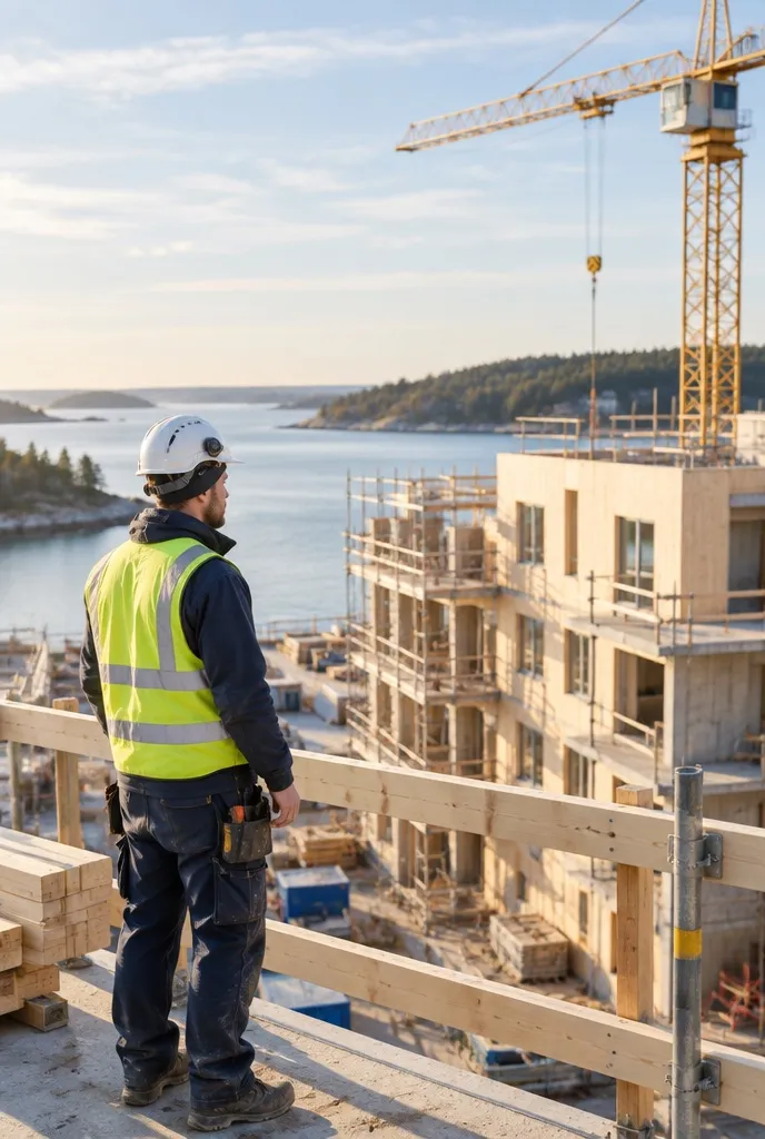 Yrkesarbetare i betongstomme på byggarbetsplats